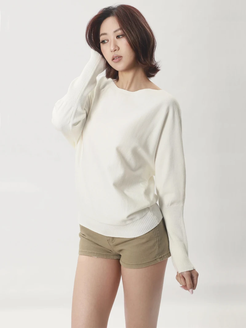 Women Boat Neck Knitted Batwing Jumper