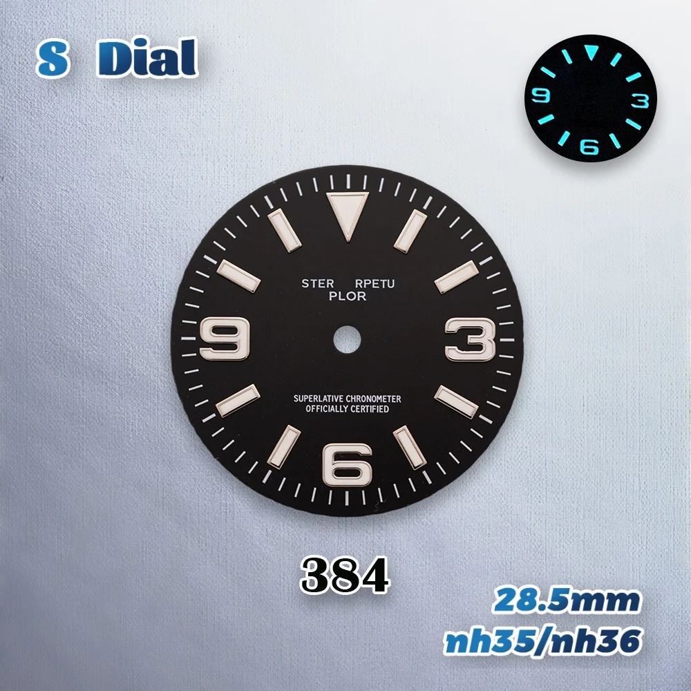 28.5 مللي متر S شعار اكسبلورر أمة الله الطلب صالح NH35/NH36/4R حركة الجليد الأزرق مضيئة ساعة رائعة تعديل الملحقات