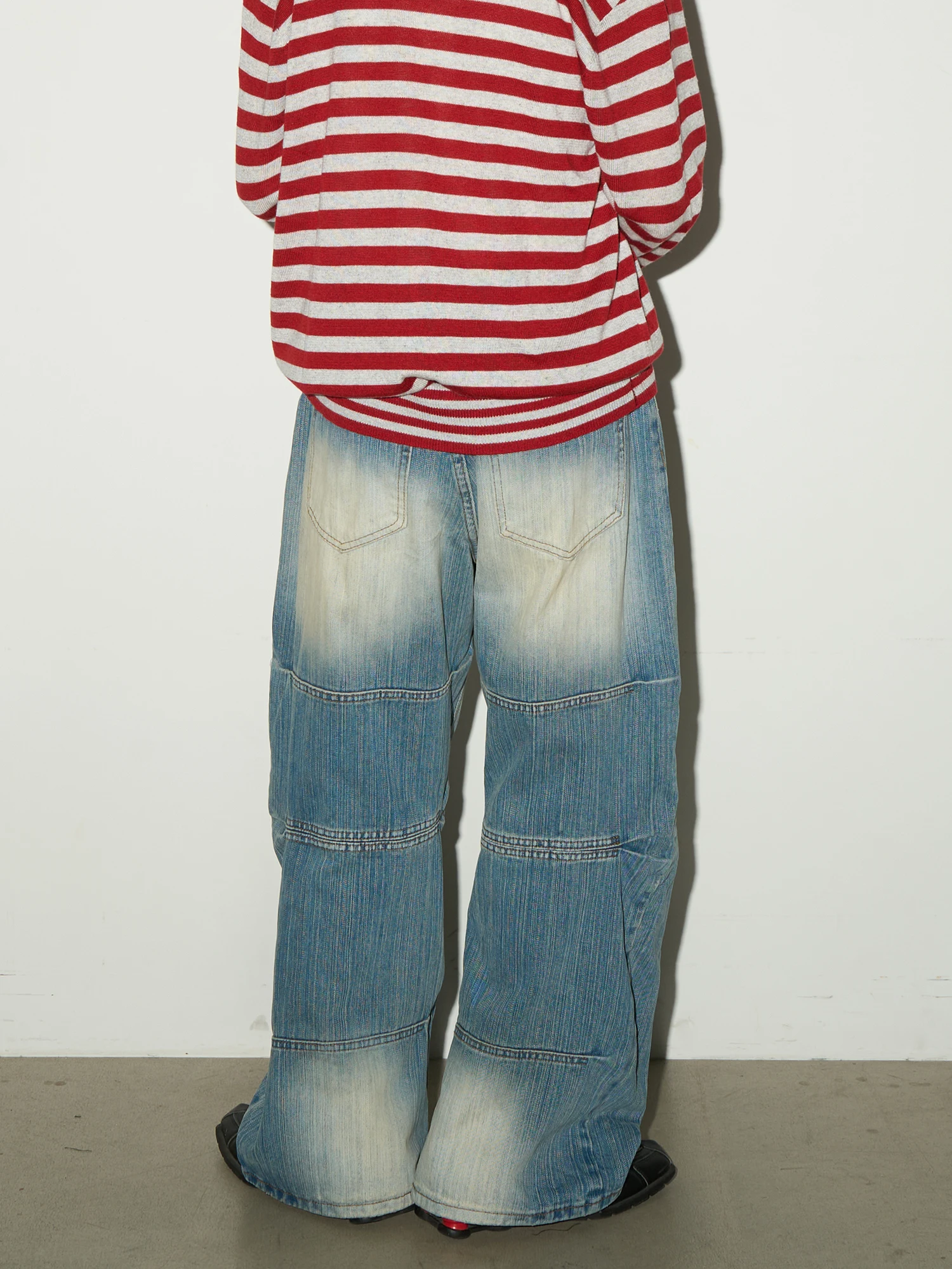 

MICHINNYON Wide Leg Denim Jeans Vintage Distred Splicing Construction Drapey Feel Neutral Sle for Women And Men