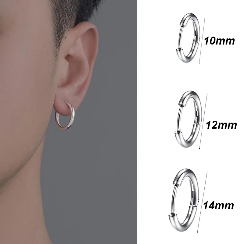 10/12/14mm Kpop Titanium Hoop Earrings for Men Women Round Circle Ear Ring Hypoallergenic Cartilage Piercings Jewelry wholesale