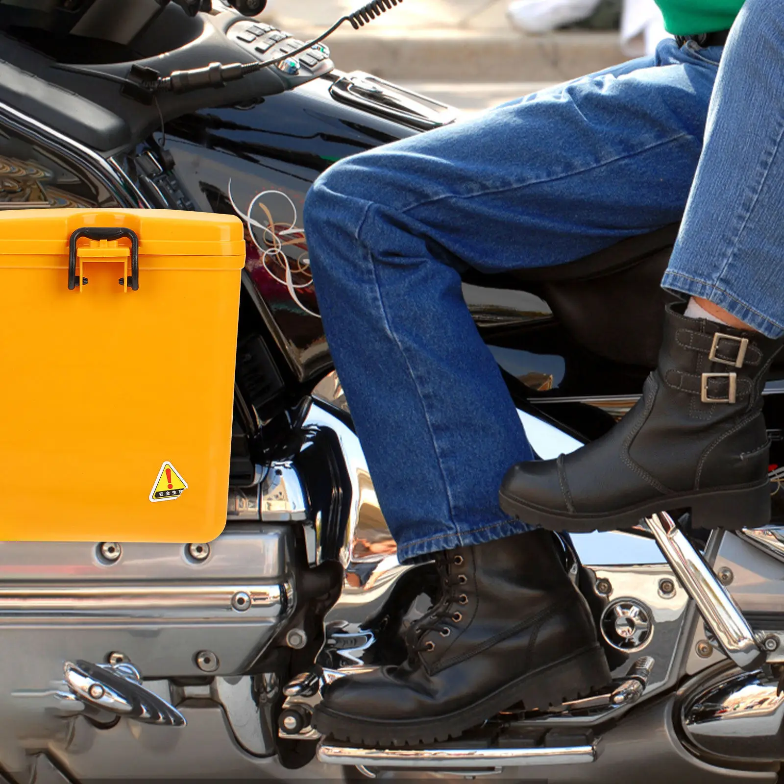 

Motorcycle Tool Box Strong Impact Resistant Plastic Iron Design Large Storage Capacity for Small Tools Umbrellas Bottles Riding