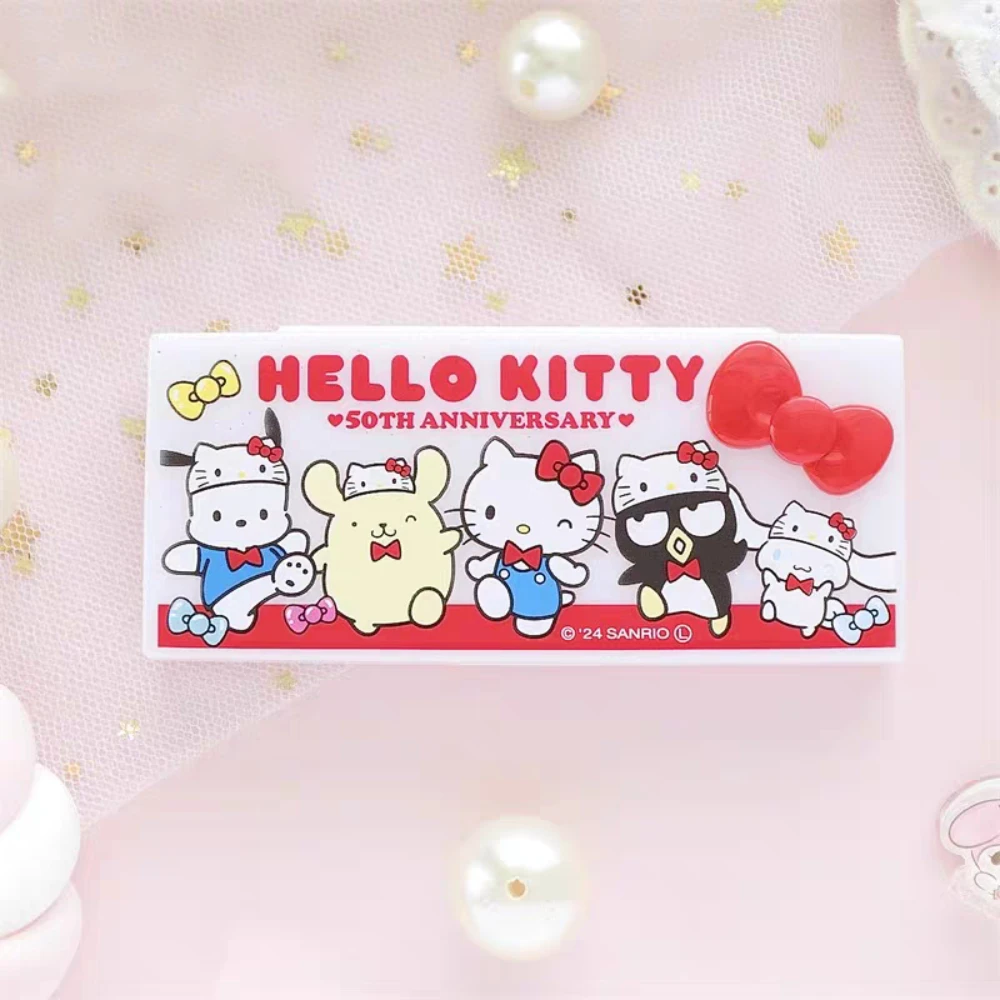 Anime Sanrio Hello Kitty Melody Mini caja de almacenamiento dibujos animados Kt gato hisopo de algodón portátil y cajas de almacenamiento de hilo Dental regalos para niñas