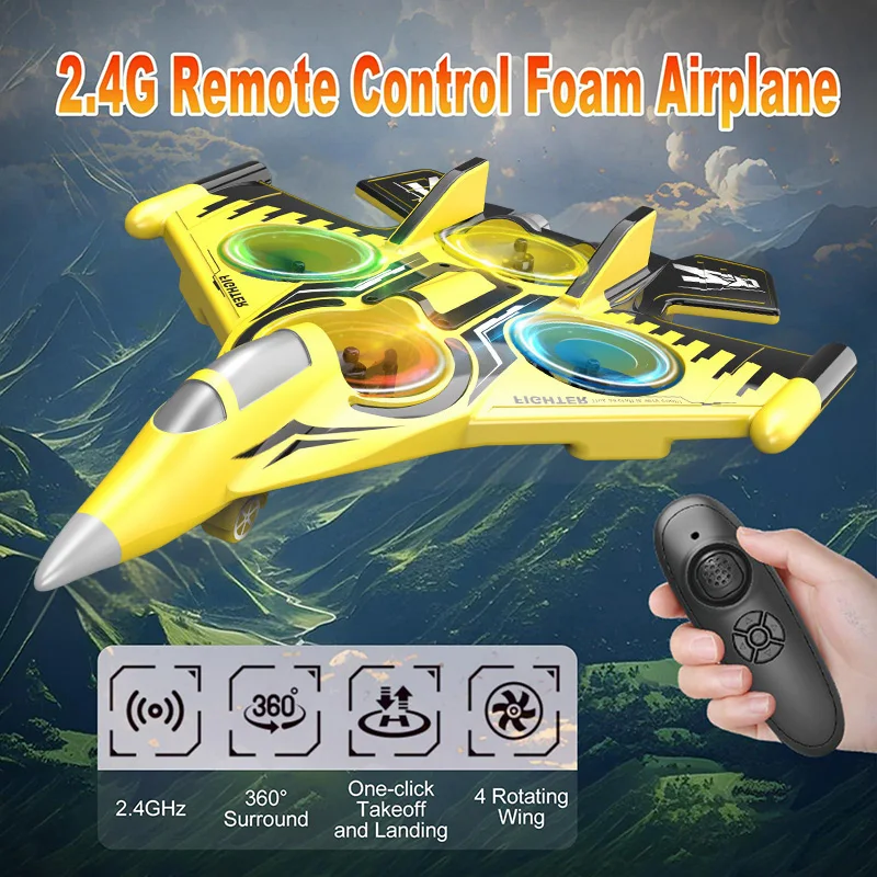 

RC Airplane 2.4Ghz Foam Glider Jet with LED Lights and One Key Takeoff Landing Gravity Sensor Remote Control Plane Toy