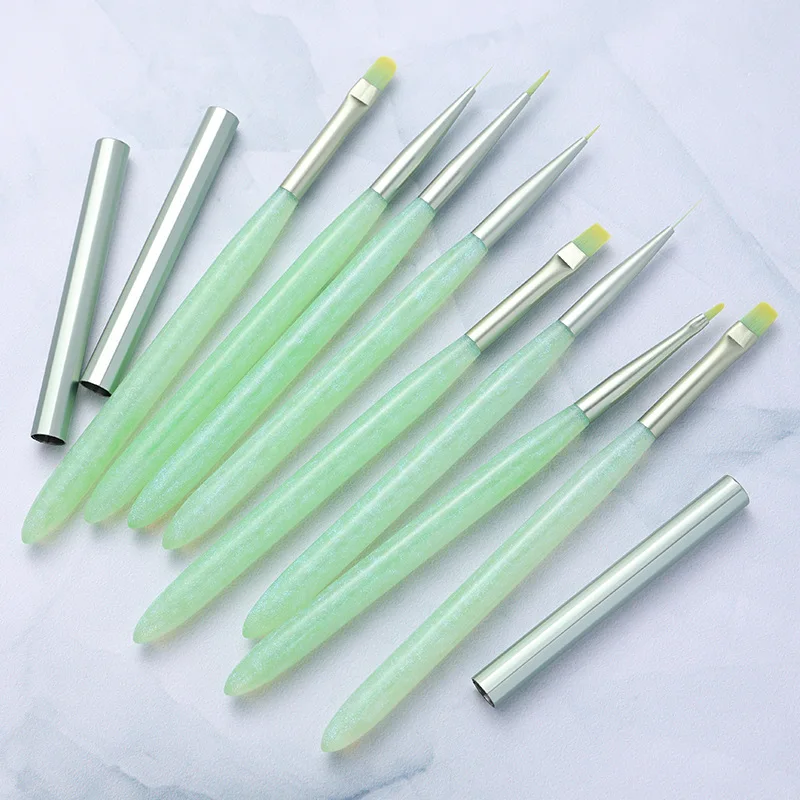 1Pcs Green Nail Art Brush For Manicure Salon Tool Professional Painting Drawing UV Gel Extension Pen Nail Polish Nail Brushes