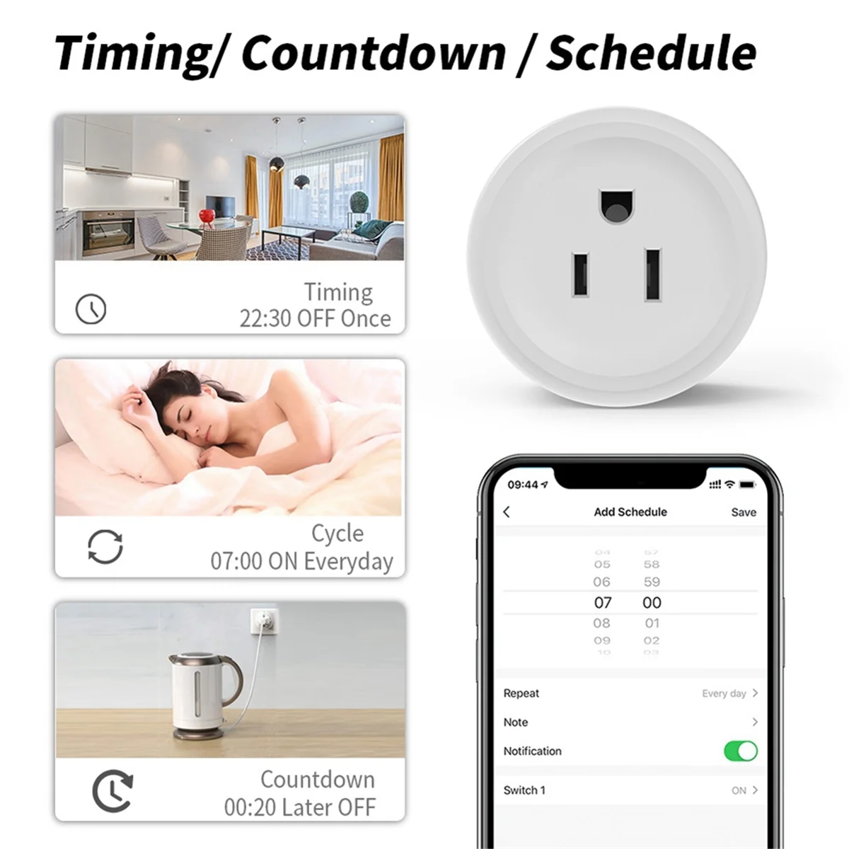 Control de voz inteligente T36C Zigbee 16A con función de sincronización y monitoreo de energía para enchufe estadounidense