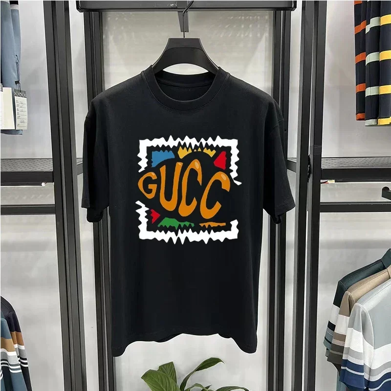 

2025 Luxury Summer High Quality Male and Female Couples Letter Pure Cotton Printed Fashionable Round Neck Casual Short Sleeve