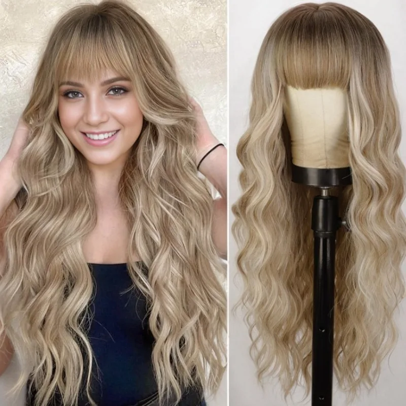 

Euramerican Fashion Wig Woman Gold Curly Long Hair Rose Net High-temperature Silk 80CM Simulated Hair Bar Festival Party Wig