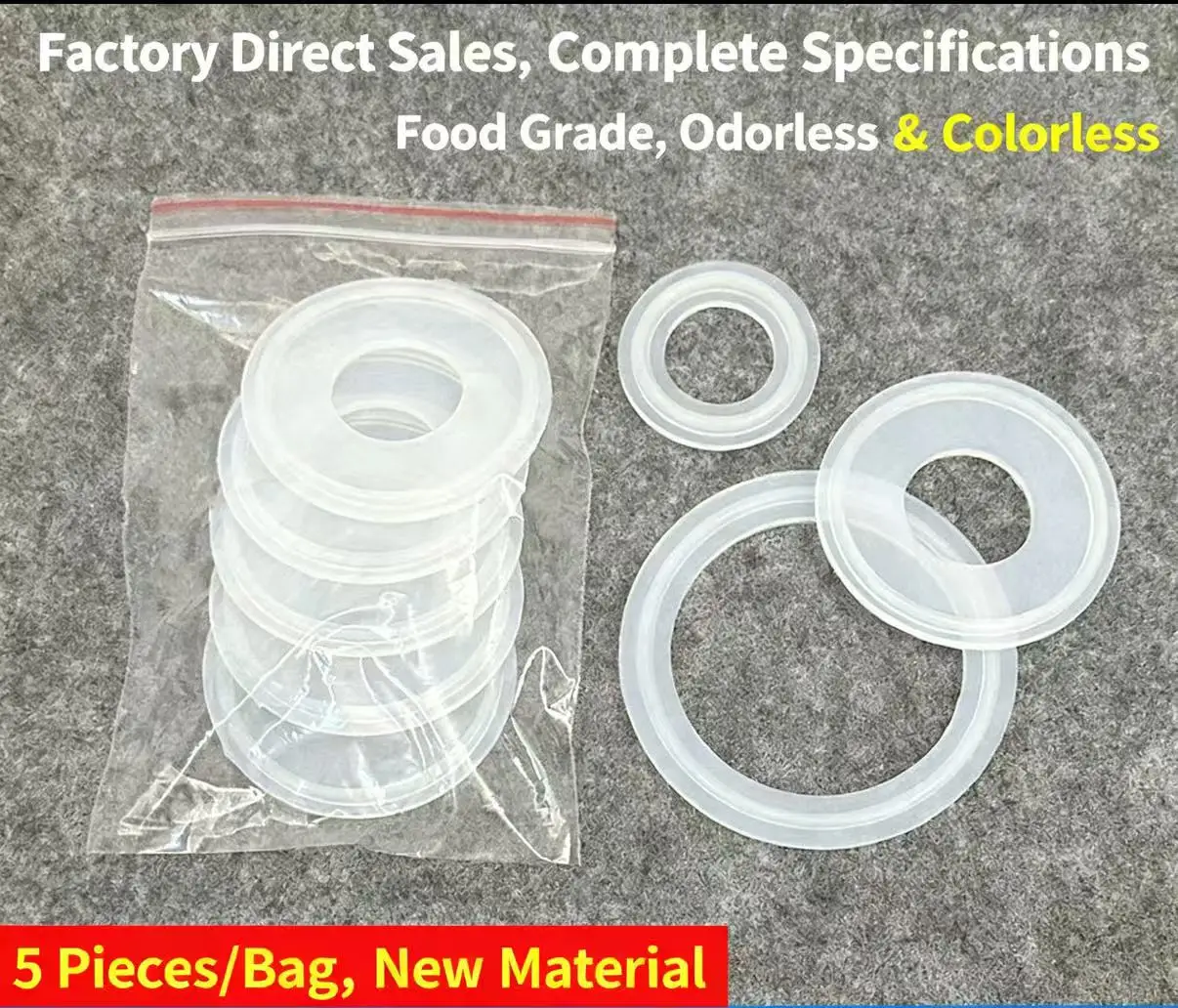 Joint d'étanchéité en Silicone sanitaire à trois clips, 5 pièces, haute transparence, 1.5 "2" 2.5 "3" 3.5 "4", avec anneau, qualité alimentaire faite maison