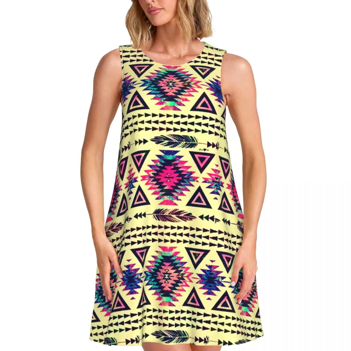 

Женское платье без рукавов в богемном стиле на заказ, 3D принт для отпуска, путешествий, пляжные платья без рукавов, платье