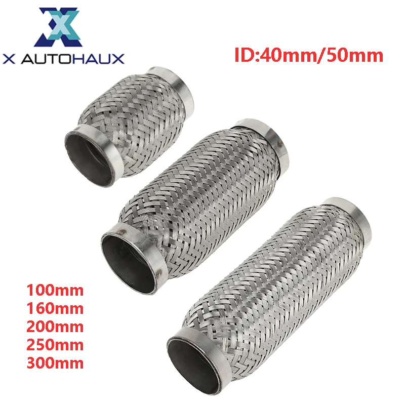 

X Autohaux 100/160/200/250/300 мм автомобильная выхлопная трубка ID 45/50 мм универсальный гибкий плетеный разъем выхлопной трубы из нержавеющей стали