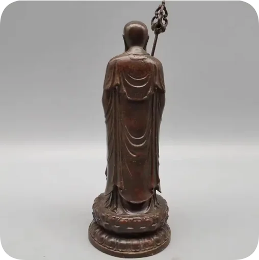 Antique Jizo King Tang Sanzang Buddha Bronze Buddha Statue, Standing Lotus Jizo Handicrafts, Jizo Bodhisattva