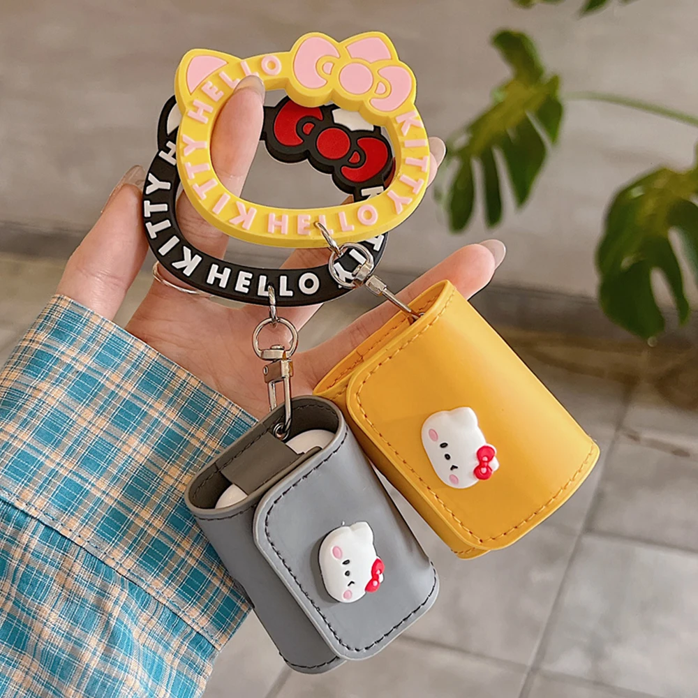 Leather Flip Earphone Protection Case For Airpods 4 3 Pro 2 1 Pro2 Cute Hanging Hello Kitty Pendant Wireless Headphone Cover