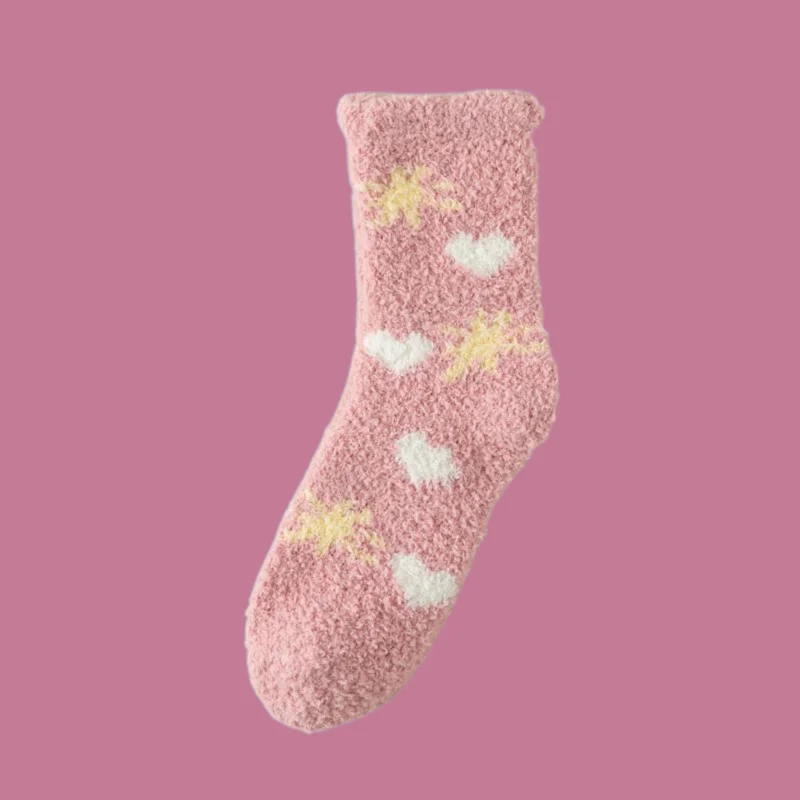 1/3 Pairs Thickened Coral Fleece Socks New Cute Star Cartoon Floor Socks Women Thickened Sleeping Home Floor Socks