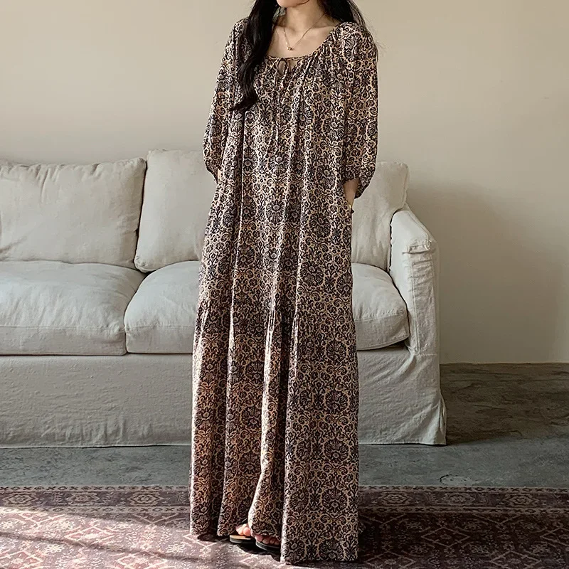 Purple Long Dress Women Loose Nightgown Summer Spring Loungewear Cotton Print Nightdress Female Sleepwear Casual Homewear 6