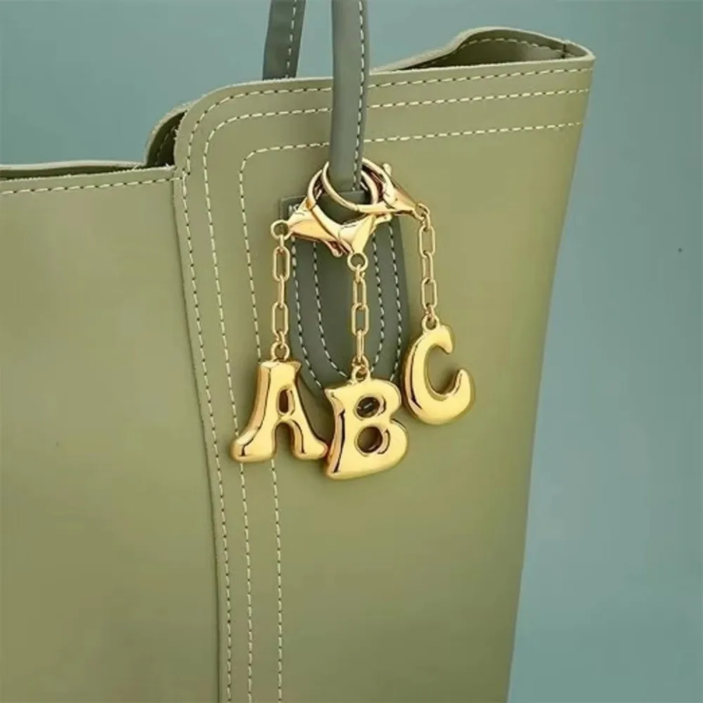 Gold Color 26 Letters Key Chains Metal Lobster Buckle Capital Letter Key Chains Bubble Letter Initial Letter Key Chains
