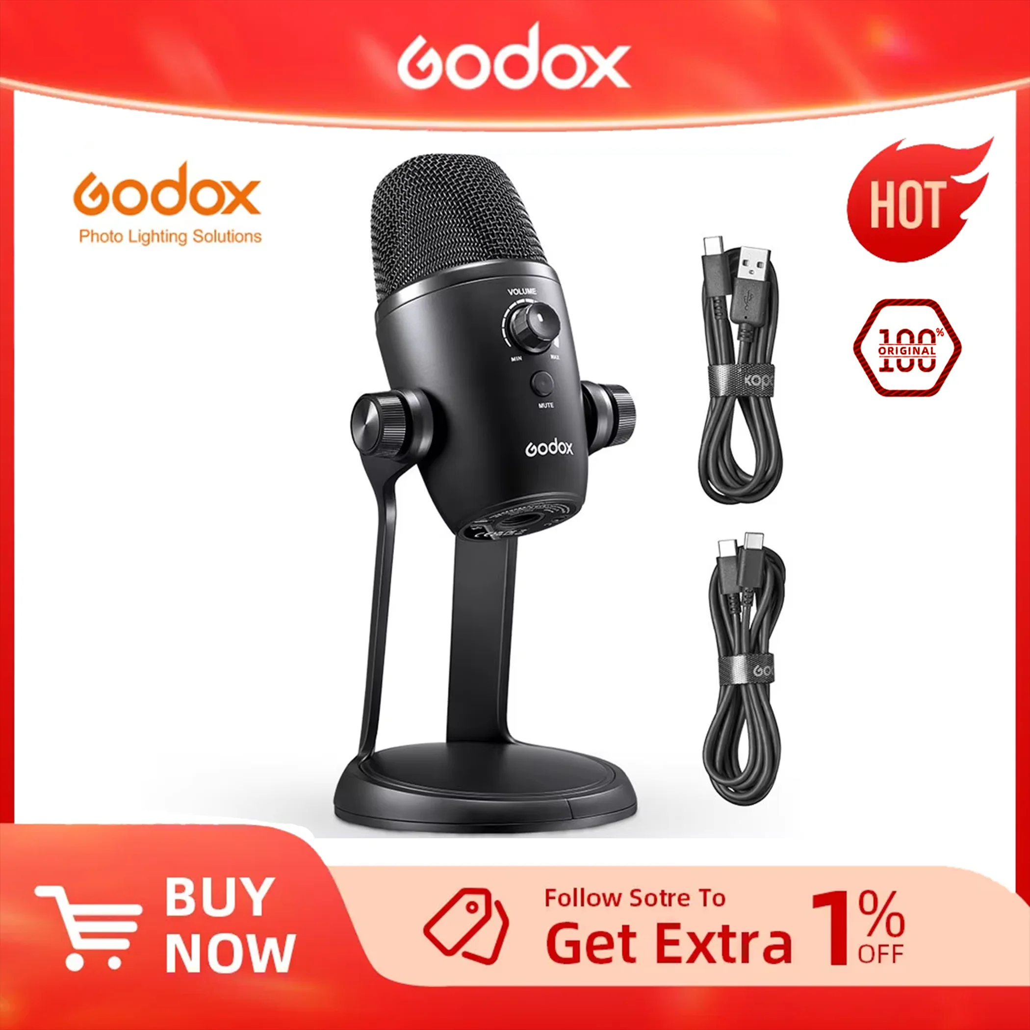 Godox UMic82 USB-Kondensatormikrofon mit bidirektionalem, omnidirektionalem Nierencharakteristik mit mehreren Mustern