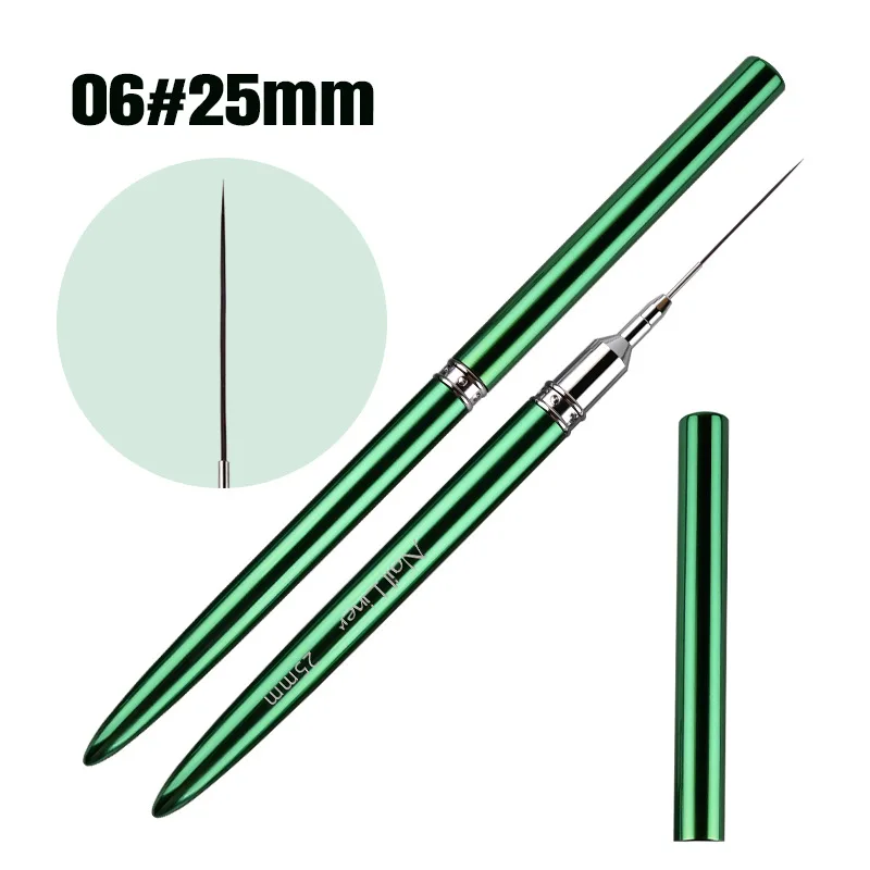 แปรงเพ้นท์ลายเส้น ขนาด 6/9/12/15/18/25 มม. ด้ามโลหะสีเขียว สำหรับงานศิลปะ DIY วาดเส้น ลายเส้น ดอกไม้ ปากกาเพ้นท์ แปรงเจล UV