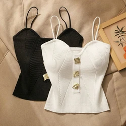 Women Knitted Tops Sexy Solid Crop Top Women Tank Tops Sleeveless Slim Camis With Bra Basic Underwear Padded Bra Tops