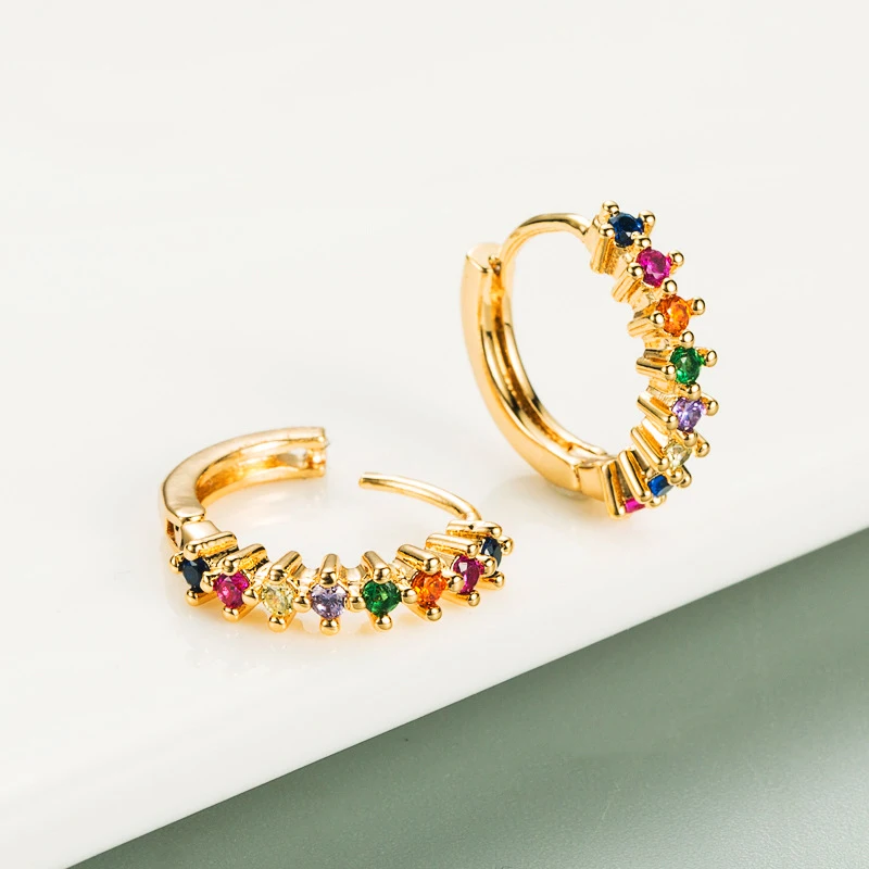 Colorful Zircon Rainbow Hoop Earrings For Women Multicolor Crystal Huggie Charming Female Wedding Earring Piercing Jewelry Gifts