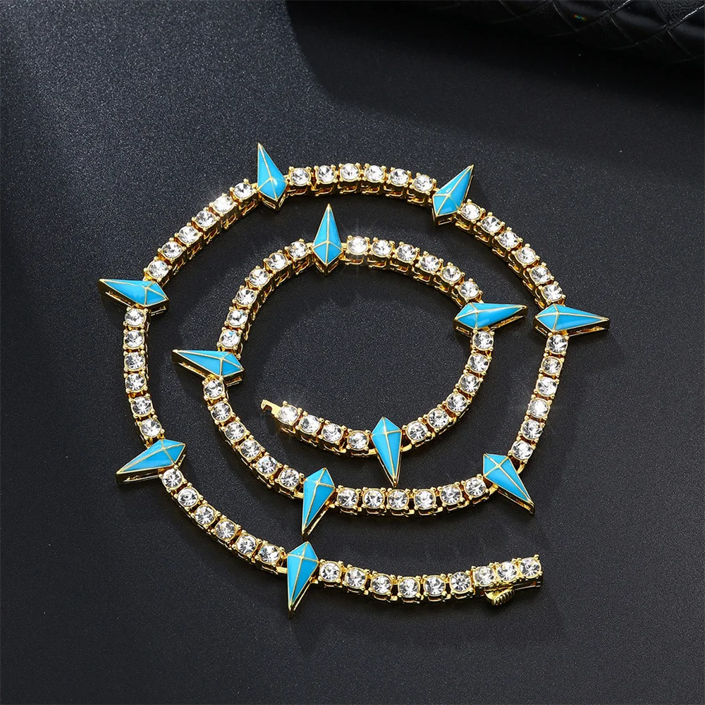 4MM Colorful Tennis Chain Dropwater Shape Iced Out Rhinestones Bling Rapper Necklaces For Men Women Choker Jewelry