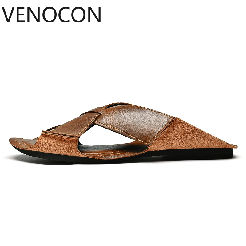 

VENOCON минималистичные босоножки с перекрестными ремешками, обувь для мужчин и женщин, летние шлепанцы, кожаная верхняя обувь, тапочки для мужчин и женщин
