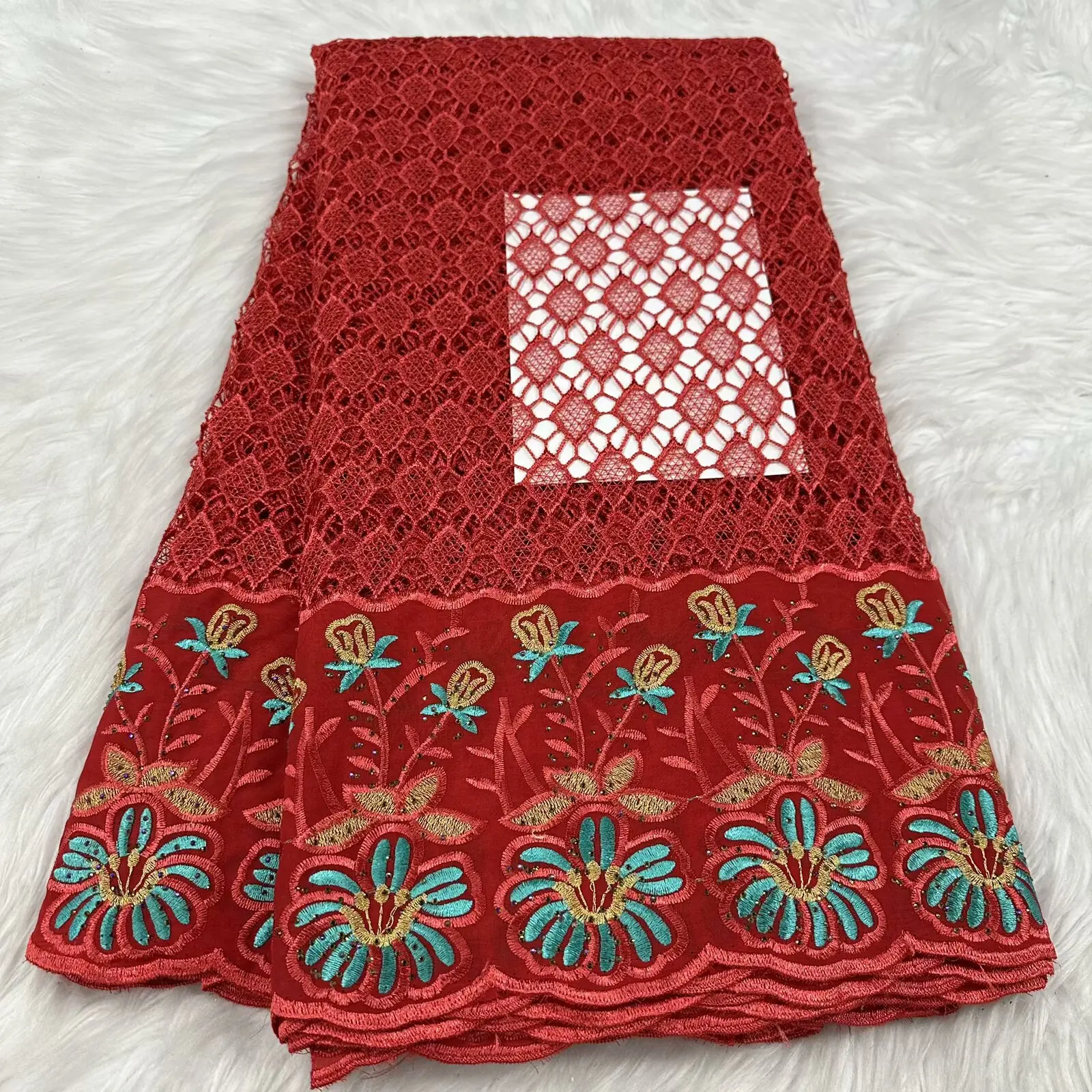 

Нигерийская хлопковая вуаль, кружевная ткань с камнями, 2024, африканская швейцарская вуаль, кружевная ткань, гипюровый шнур, ткань для шитья, женская свадьба