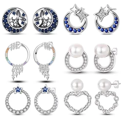 Pendientes de doble círculo de Plata de Ley 925 para mujer, Piercing de circón brillante, joyería de compromiso fina, nueva moda