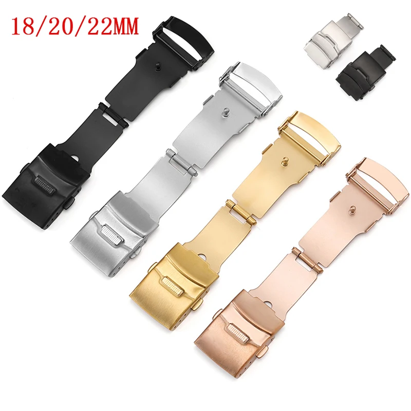 18/20/22mm Edelstahl Schnalle Armband Ersetzen Verschluss Doppel Drücken Silber Schwarz Uhren Zubehör