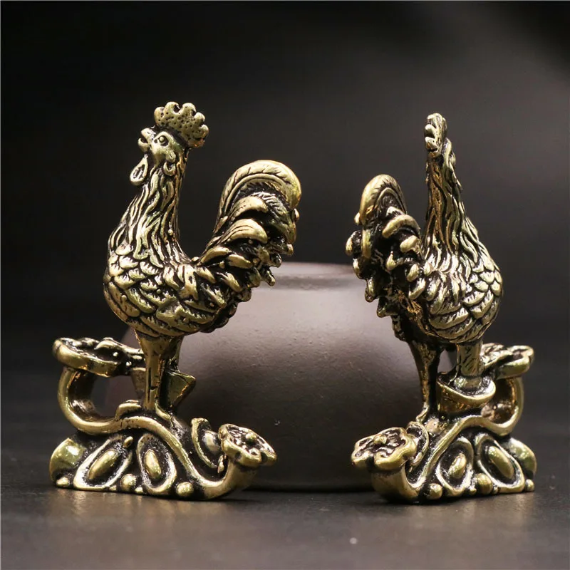 Brass Vintage Solid Rooster Decorative Figurines Keychain Pendant Desk Decoration Animal Miniatura Accessoires Miniatures