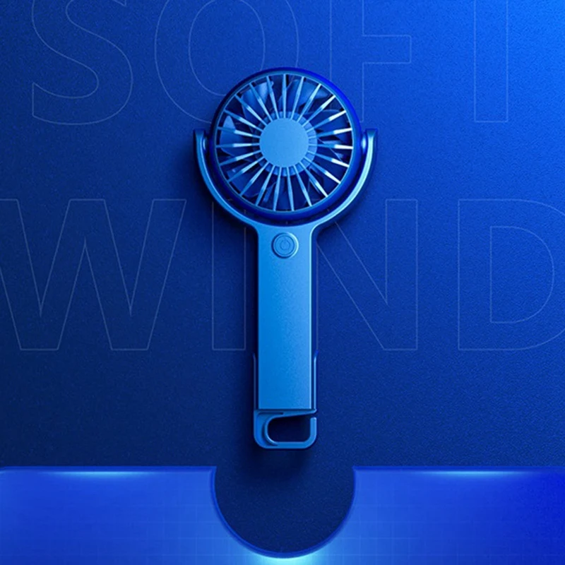 Portable Mini Handheld Fan USB Charging Fan Desk Dormitory 5 Speeds Adjustable Rechargeable Fan Blue