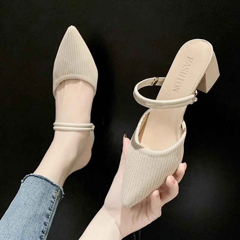 2024 Summer New Fashion Pointed Toe Fashion Two-wear Comfortable Sandals Thick Heel Sexy Elegant Fashion Slippers NO: 3953-1