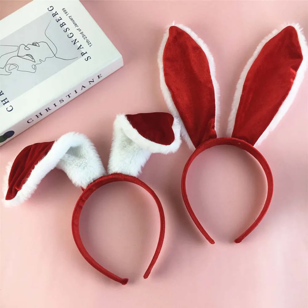 Cartoon Cute Red Velvet Rabbit Ears Headband Hair Hoop Cosplay Hair Band Headdress Dress Up Prop New Year Hair Accessories