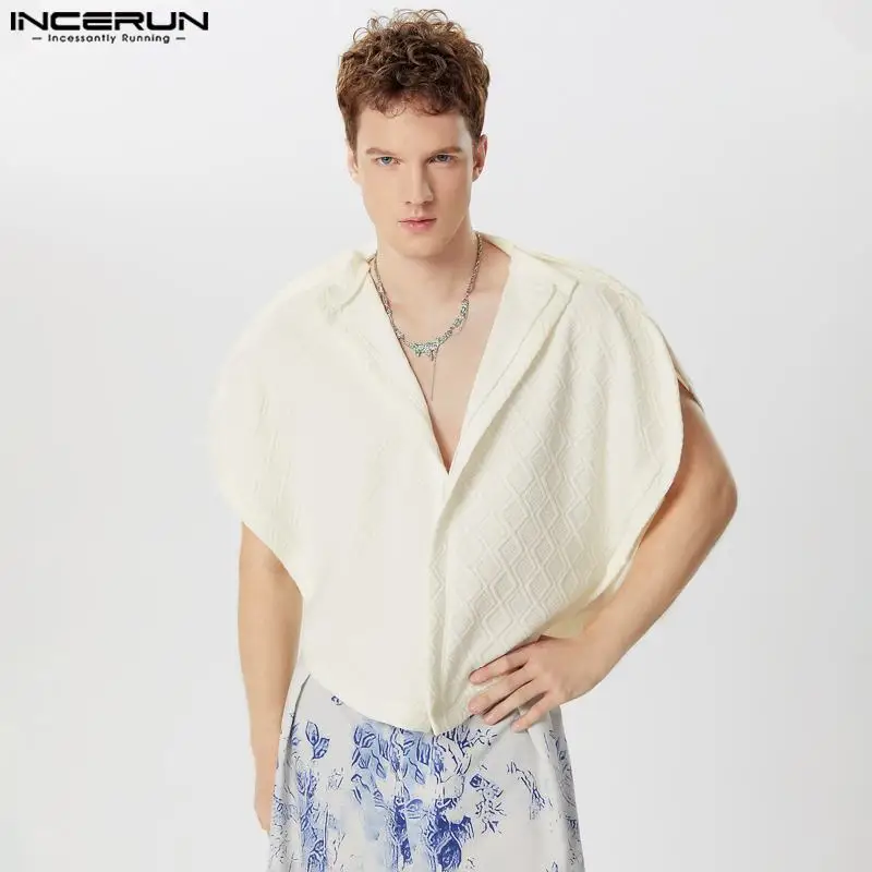 

INCERUN Tops 2024 American Style Fashion Men Ethnic Print Silhouette Design Shirts Casual Clubwear Solid Sleeveless Blouse S-5XL