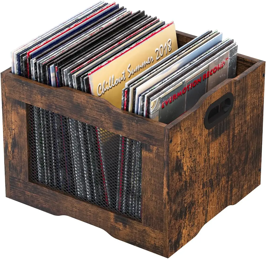 

Pack of 2 Stackable Vinyl Record Storage Crates, Heavy Duty Wood Organizer for Collectors and Home Office Use