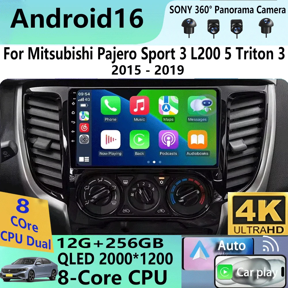 

Автомагнитола Android 16 Carplay для Mitsubishi Pajero Sport 3, L200 5, Triton 3 (2015-2019) с GPS и мультимедийным видеоплеером
