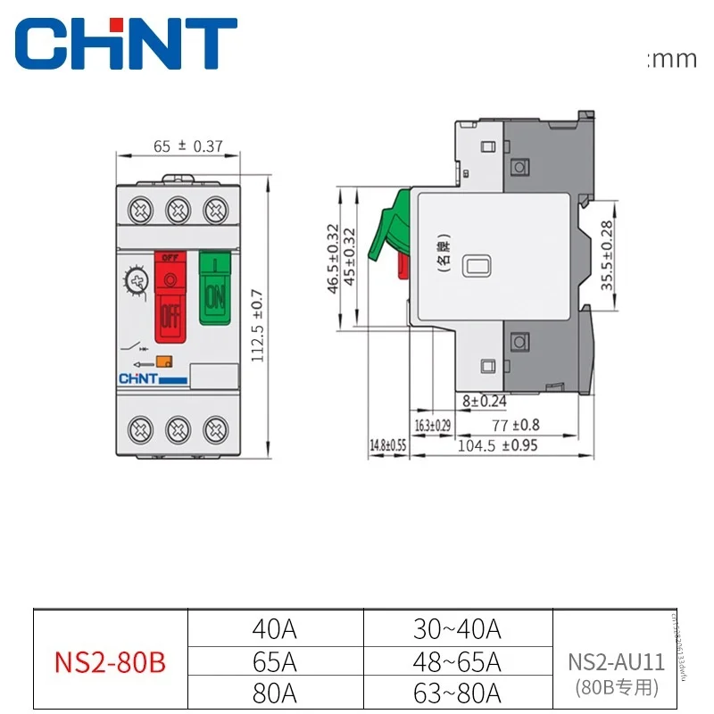 CHINT NS2-80B NS2 Engine Protector Device Circuit Breaker Motor Starter Three-Phase 40A 50A 60A 63A 80A Overload Protection