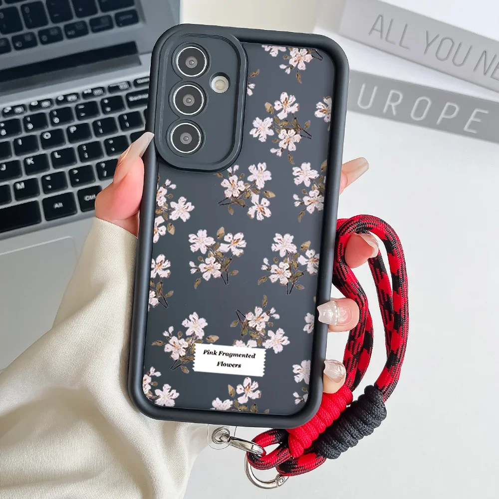 Lanyard Phone Case for Samsung A54 34 24 14 55 35 25 73 53 33 23 71 51 31 21 72 52 32 22 13 12 Small Flower Wrist Chain Cover