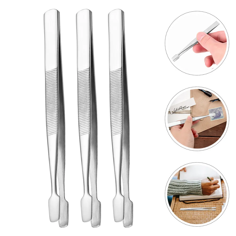 5Pack Stainless Steel Stamp Tweezers Flat Tip Precision Tools for Stamp Collectors Jewellery Making Electronic Repair