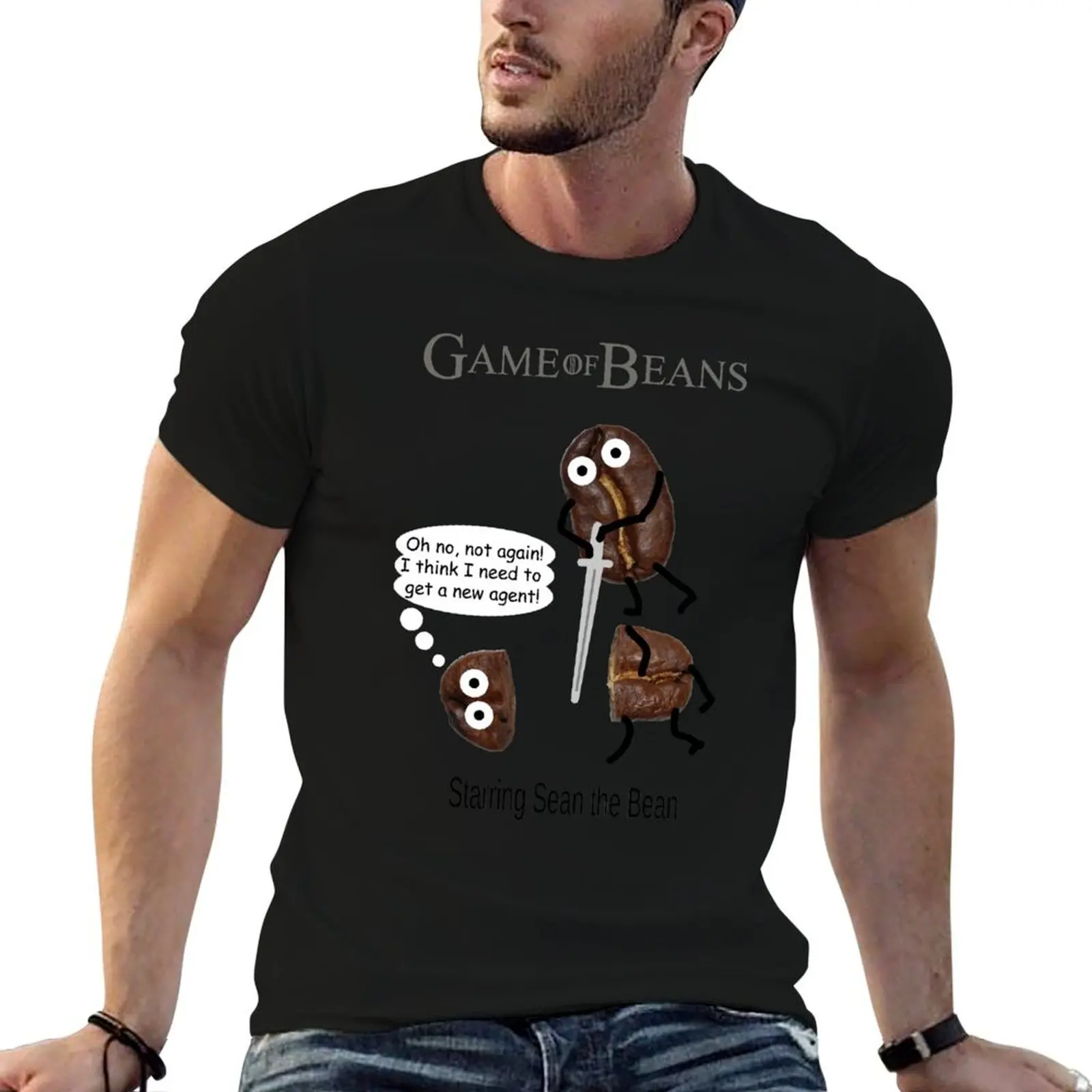 

Футболка Sean the Bean нужны новый агент, черная хлопковая футболка, однотонная мужская футболка с принтом, мужская футболка
