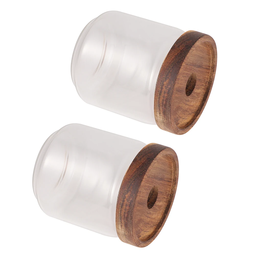 

2 pcs Glass Tea Canister InsectResistant WoodLid ClearHighBorosilicate StorageJar SealedContainers KitchenSeasoning C yHoney
