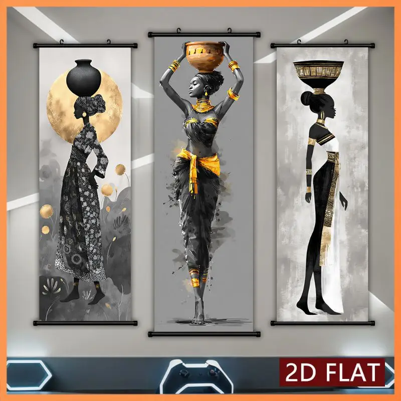 VIKAMA Tribal Queen Head Pot Wall Tapestry Noir Gown Gold Adornment Portrait Scroll Art Home Decor Modern Style Soft Durable