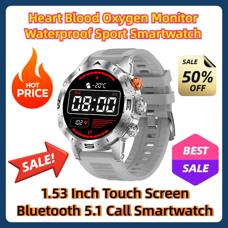 

Version Heart Blood Oxygen Monitor Waterproof Sport Smartwatch 1.53 Inch Touch Screen Bluetooth 5.1 Call Smartwatch