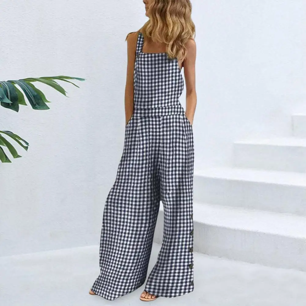 Vrouwen Jumpsuit Stijlvolle Vierkante Hals Jumpsuit Met Wijde Benen Zijzakken Voor Dames Vakantie Strandkleding Voor Zomer Zacht Lang