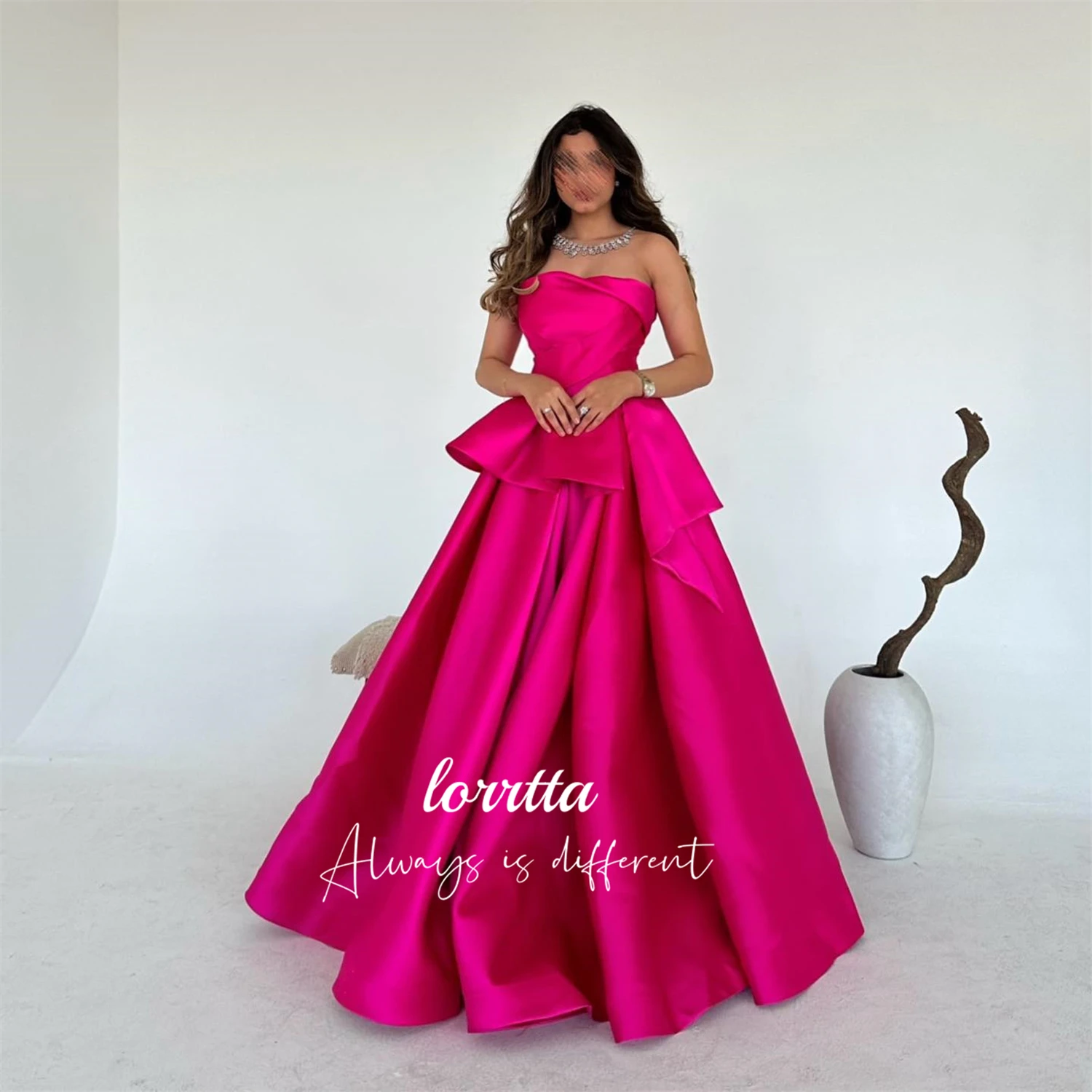 Lorrtta-vestido elegante de satén para mujer, Vestidos de Noche de línea A Eid, rosa roja para ocasiones especiales, vestidos de baile para mujer