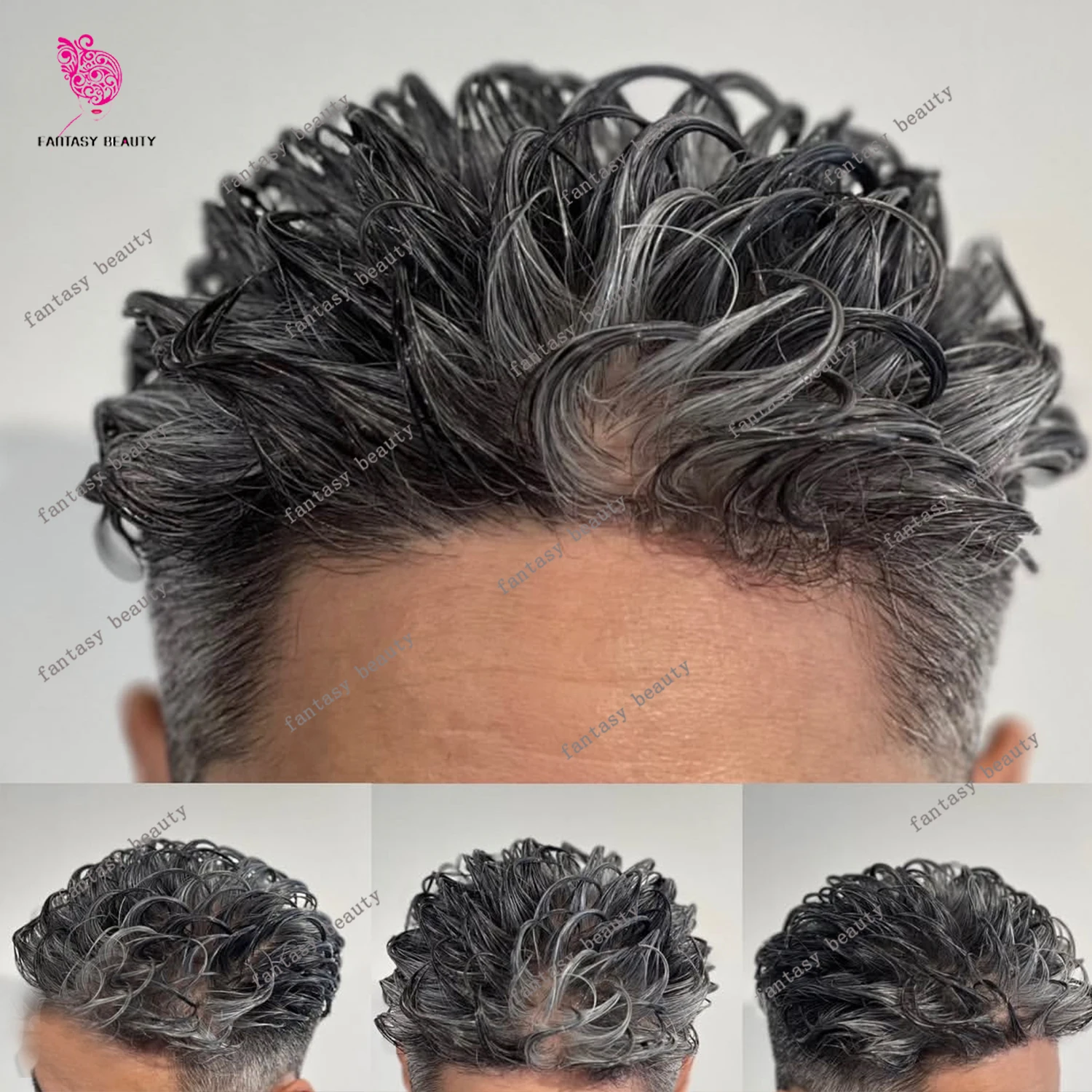 Pelucas de cabello Natural indetectable 1b40 1b80 para hombre mayor, pelo gris, piel fina súper duradera, prótesis marrones de PU, peluquín de cabello humano