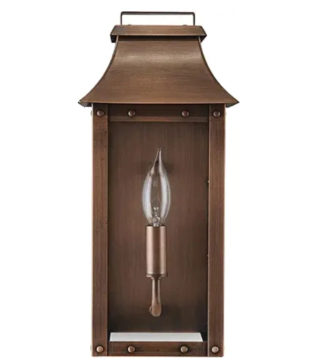 Vintage Solid Copper One Light Dimmable Wall Mounted Outdoor Wet Rated Lantern with Clear Glass | Hand Crafted Classic Colonial