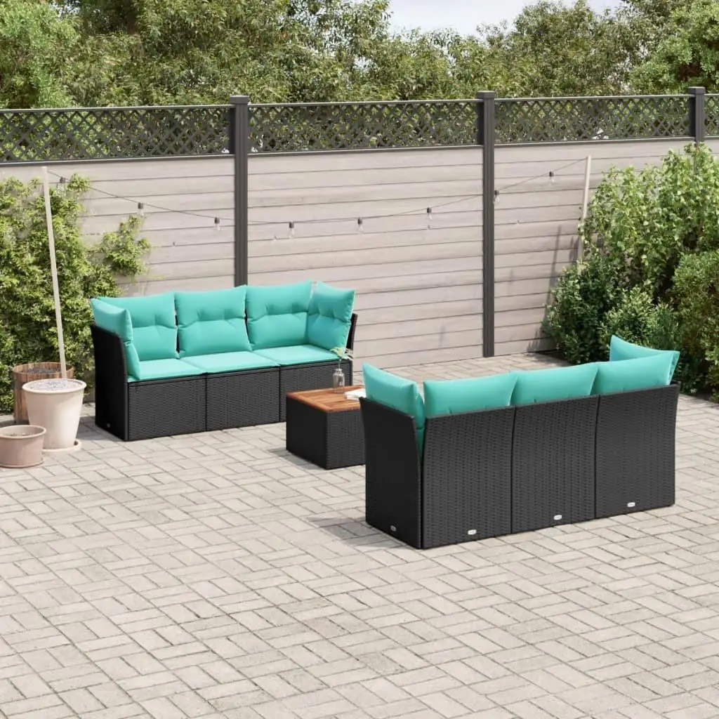 

7 Piece Outdoor Patio Sofa Set with Soft Cushions Black Rattan Furniture for Garden Balcony and Backyard