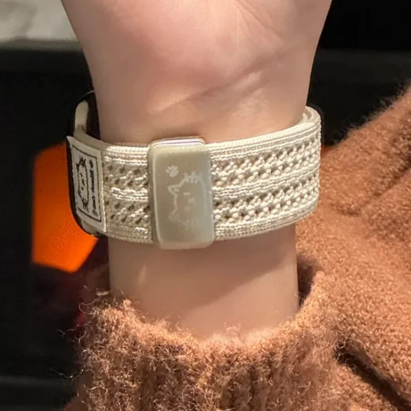 Correa magnética de gato bonito de Corea para Apple Watch Series S10 9 8 7 6 5 SE 38 40 41mm 42mm 44mm 45mm 46mm 49mm correa de nailon para mujer