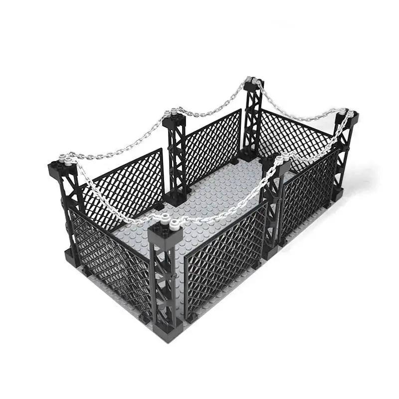 Cerca de isolamento de quintal militar da segunda guerra mundial, gaiola de praça, acessório do exército, proteção da cidade, modelo moc, placa de base, bloco de construção, tijolo, brinquedo infantil