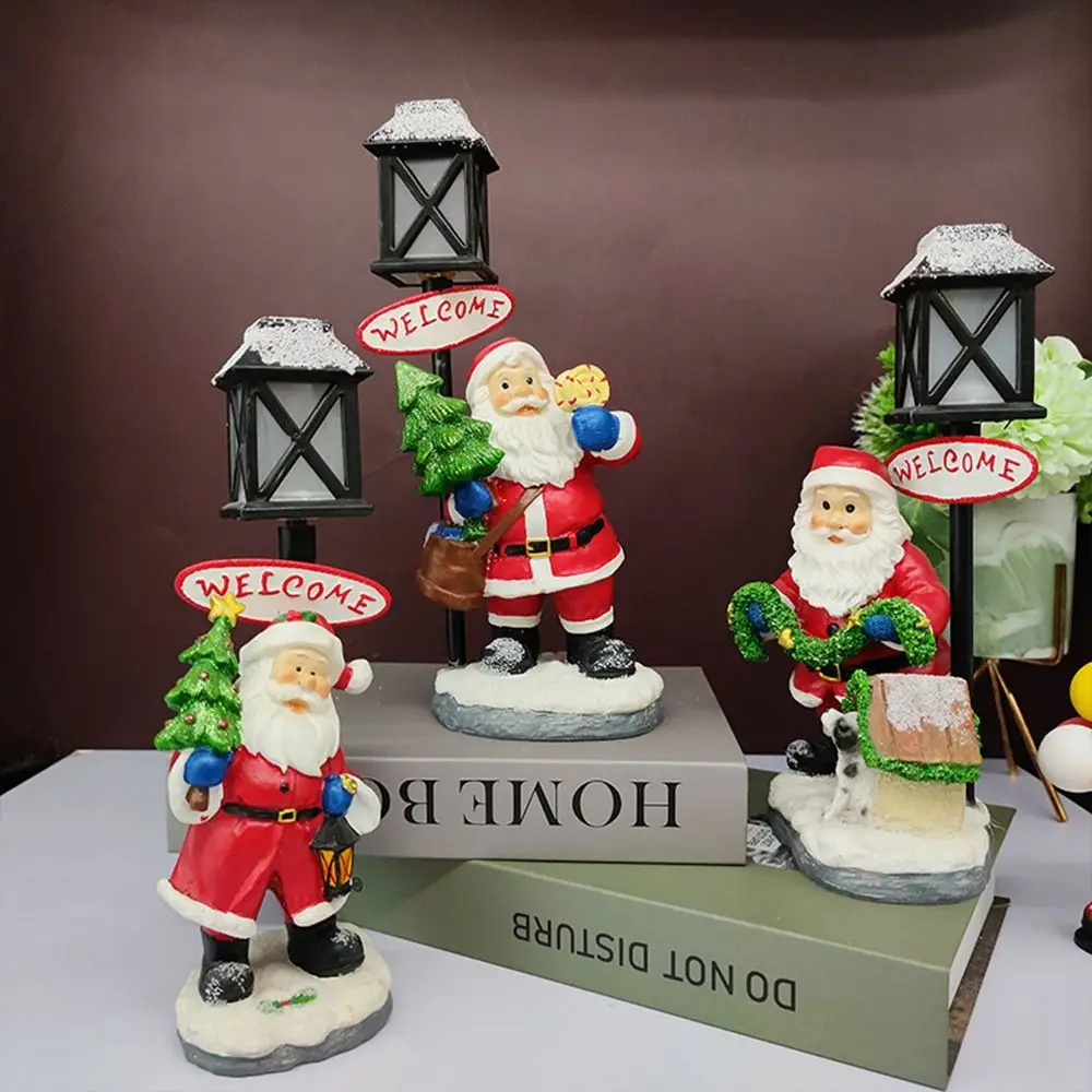 Room Standing Doll Christmas Snow House Tiny Scene Sets Landscape Light Christmas Light Santa Claus Figurines Decoration Light